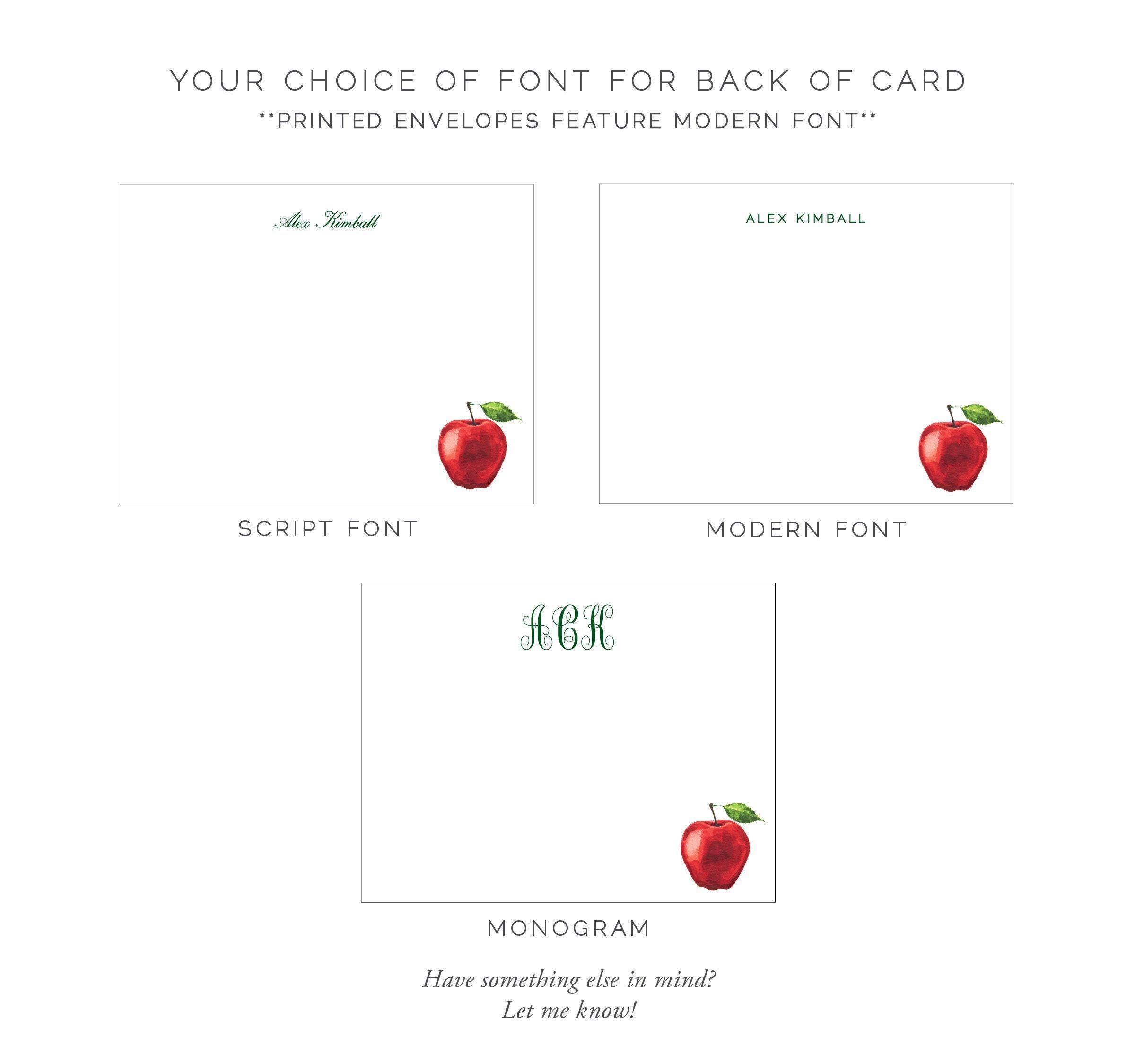 Custom Teacher Apple Notecards, Personalized Education Stationery Set ...