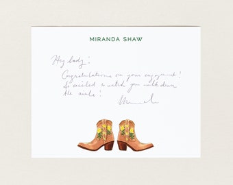 Personalized Stationery - Cowboy Boots Yellow Rose of Texas - Note Cards Southern Western Monogram Bridesmaid Cute Gift Thank You Notes