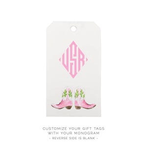 Pink Cowboy Boots Custom Gift Tags, All Season Gift Tags, Monogrammed Southern Preppy Gift Wrap, Cowgirl Western Aesthetic, Texas Christmas bild 3