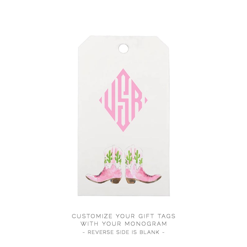 Pink Cowboy Boots Custom Gift Tags, All Season Gift Tags, Monogrammed Southern Preppy Gift Wrap, Cowgirl Western Aesthetic, Texas Christmas bild 3