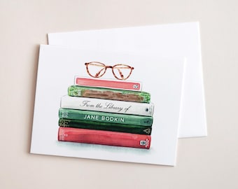 Custom Library Stationery Set, Cute Custom Back to School Gift, Personalized Book Notecards, Teen Girl Note Card Set, Preppy College Gift