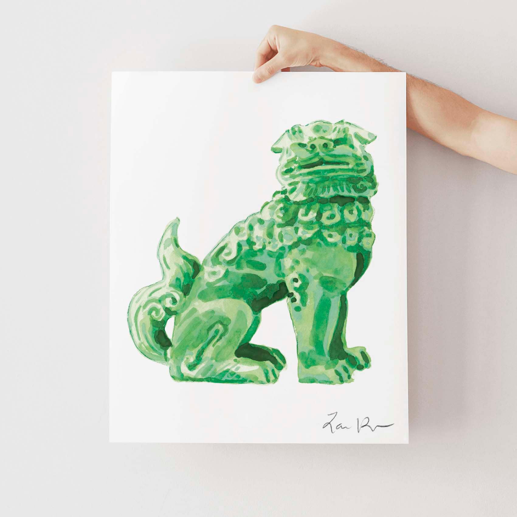 Green Foo Dog Art Foo Dog Painting Foo Dog Print Chinoiserie Etsy