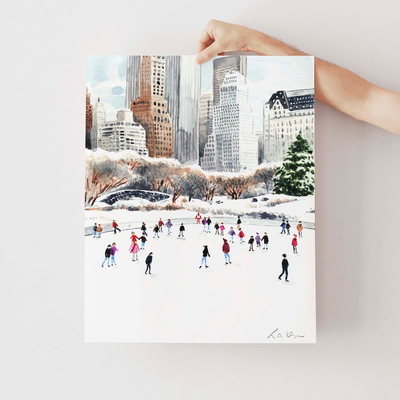 Central Park Ice Skating Art Print Watercolor Painting Wall Etsy UK