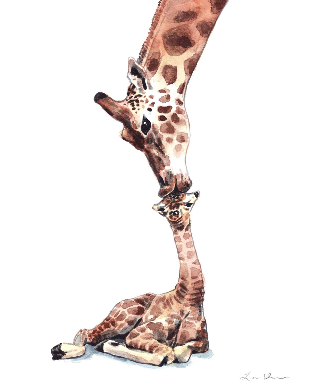 Giraffe Mom and Baby Kiss Painting Giraffe Art Giraffes Print Etsy