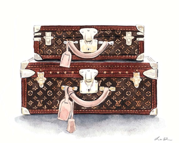 Louis Vuitton LV Monogram Trunks Travel Art Print Watercolor | Etsy