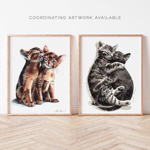 Kitty Hugs Art Print, Gray Cats Watercolor Painting, Tabby Cat Wall Decor, Cat Lover Gift, Animal Nursery Print, Friendship Art, Kitten Art image 5