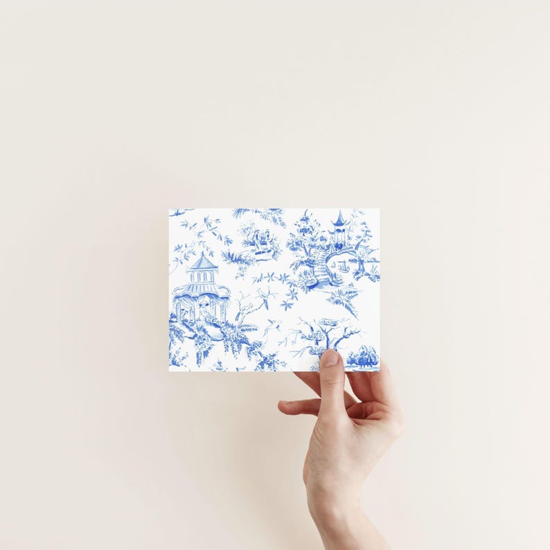 Light Blue Chinoiserie Toile Monogram Stationery, Personalized Notecard Set, Southern Stationery Suite, Custom Preppy Monogrammed Gift image 2