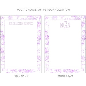 Personalized Notepad Light Violet Chinoiserie Toile Pattern Monogram Your Name Note Pad Chic Office Bridesmaid Custom Gift for Her image 3