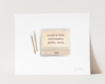 Blush Matchbook Personalized Art Print, Custom Anniversary Gift, Vintage Matches Watercolor Painting, Apartment Decor