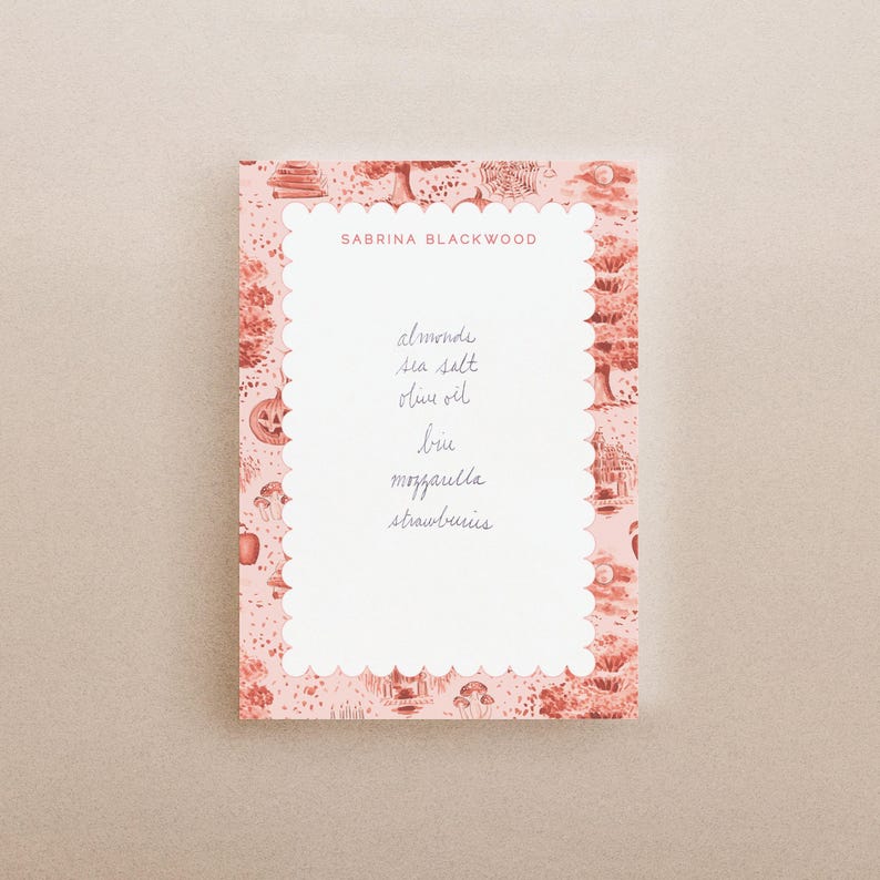 October Notepad Autumn Toile Notepad, October Stationery Note Pad, Preppy Halloween ...