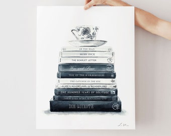 PERSONALIZED ART PRINT Your Favorite Books No. 4 - Customizable Book Stack - Library Art - Book Lover Gift - Avid Reader Gift - Bookworm