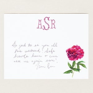 Personalized Stationery - Fuchsia Pink Peony in Bloom  - Custom Note Cards - Preppy Floral Monogram - Custom Gift for Her