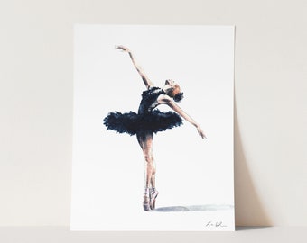 Art Print Black Swan - Ballerina Art, Swan Lake Art, Watercolor Painting, Ballet Art, Ballerina Gift, Dance Art, Ballet Decor, Dancer Gift