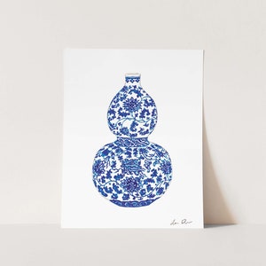 Art Print Blue and White Ginger Jar No. 2 - Preppy Art, Chinoiserie Art, Watercolor Painting, Grandmillennial Art, Ginger Jar Art