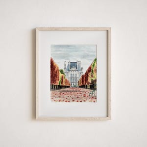 Autumn in Paris Art Print, Tuileries Gardens Palace, Fall Watercolor Home Decor, Paris Architecture Painting, Whimsical Apartment Wall Art image 4
