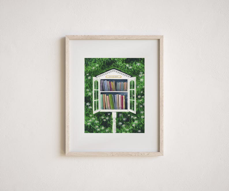 Little Free Library Art Print, Book Lover Gift, Librarian Gift, Bookworm Gift, Little Library Art, Whimsical Book Art Print, Book Wall Art zdjęcie 4