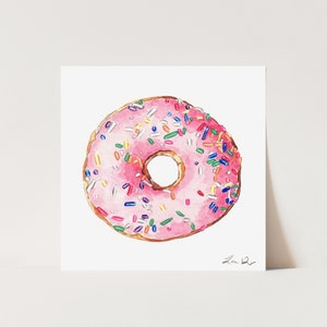 Art Print Pink Donut with Rainbow Sprinkles Watercolor Painting Wall Home Decor Wedding Donut Bar Cute Pretty Gift for Her image 1