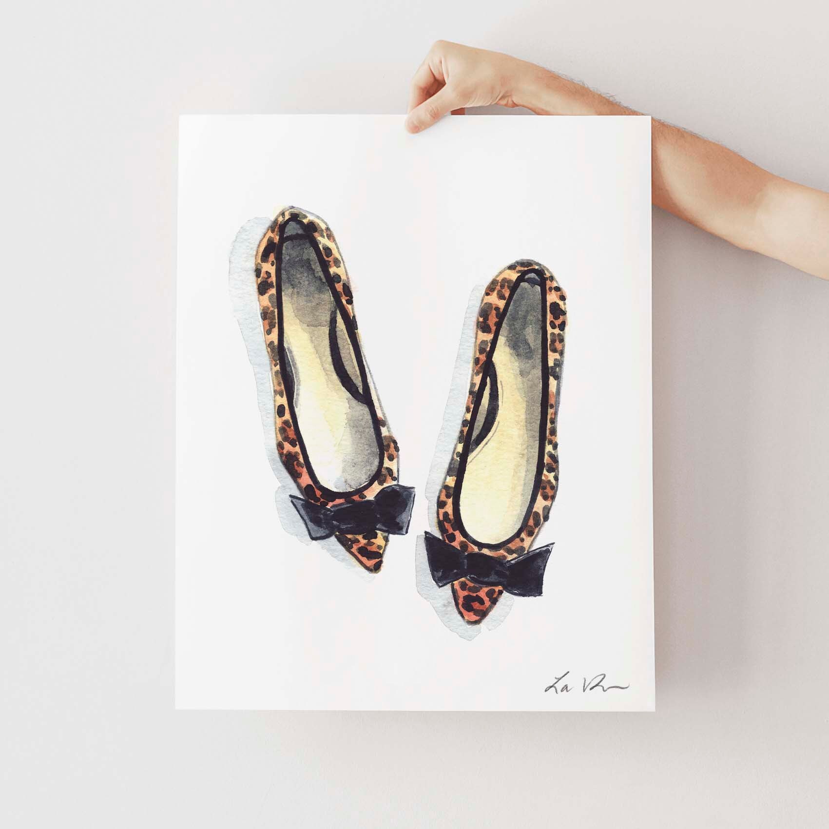ART PRINT Leopard Print Ballet Flats Art Shoes Print Cute | Etsy