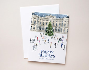 European Holiday Ice Skating Notecards, Winter Palace Christmas Market Cards, Personalized Stationery Suite, Whimsical Custom Family Card
