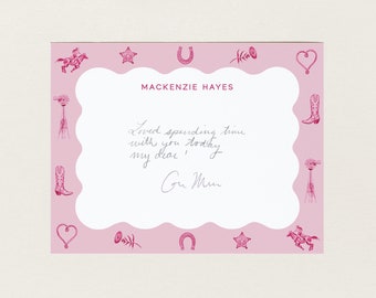 Pink Western Cowgirl Custom Stationery, Texas Wedding Thank You Notes, Cowgirl Gift, Southern Preppy, Personalized Nashville Blank Cards