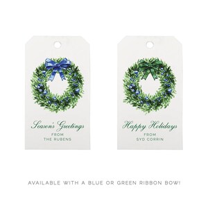 Custom Christmas Gift Tags, Holiday Wreath Watercolor Tags, Chic Holiday Wrapping, Personalized Preppy Gift Wrap, Festive Hostess Gift image 4