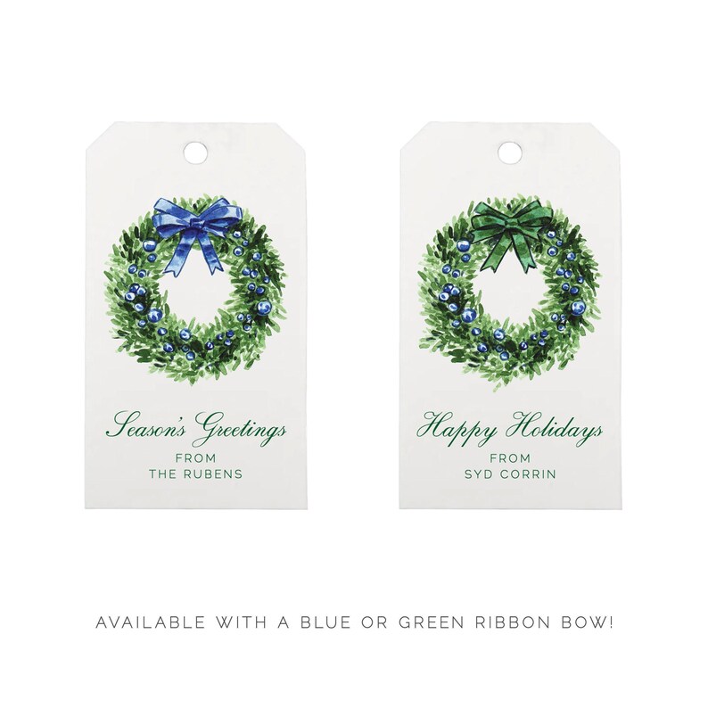 Custom Christmas Gift Tags, Holiday Wreath Watercolor Tags, Chic Holiday Wrapping, Personalized Preppy Gift Wrap, Festive Hostess Gift image 4