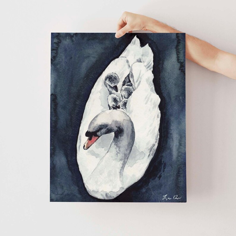 Swan Family Art Print, Motherhood Watercolor, Mother and Baby Birds Art, Whimsical Animal Nursery Painting, Baby Shower Keepsake Gift immagine 2