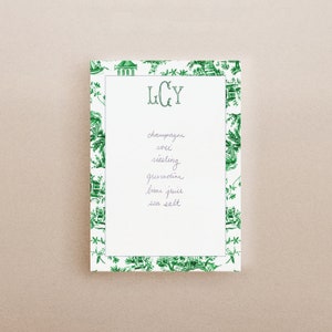 Personalized Notepad Monogram Chinoiserie Toile Hunter Green - Your Name - Chinoiserie Note Pad - Office - Custom Gift for Her