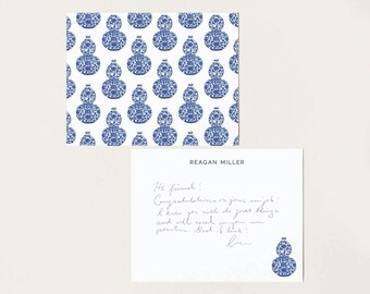 Ginger Jar Stationery, Custom Notecards, Preppy Bridesmaid Gift, Personalized Thank You Notes, Blue White Chinoiserie, Bespoke Hostess Gift