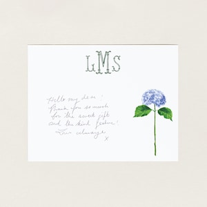 Blue Hydrangea Stationery, Grandmillennial Notecards, Preppy Note Card Set, Custom Bridesmaid Gift, Monogrammed Gift, Thank You Cards