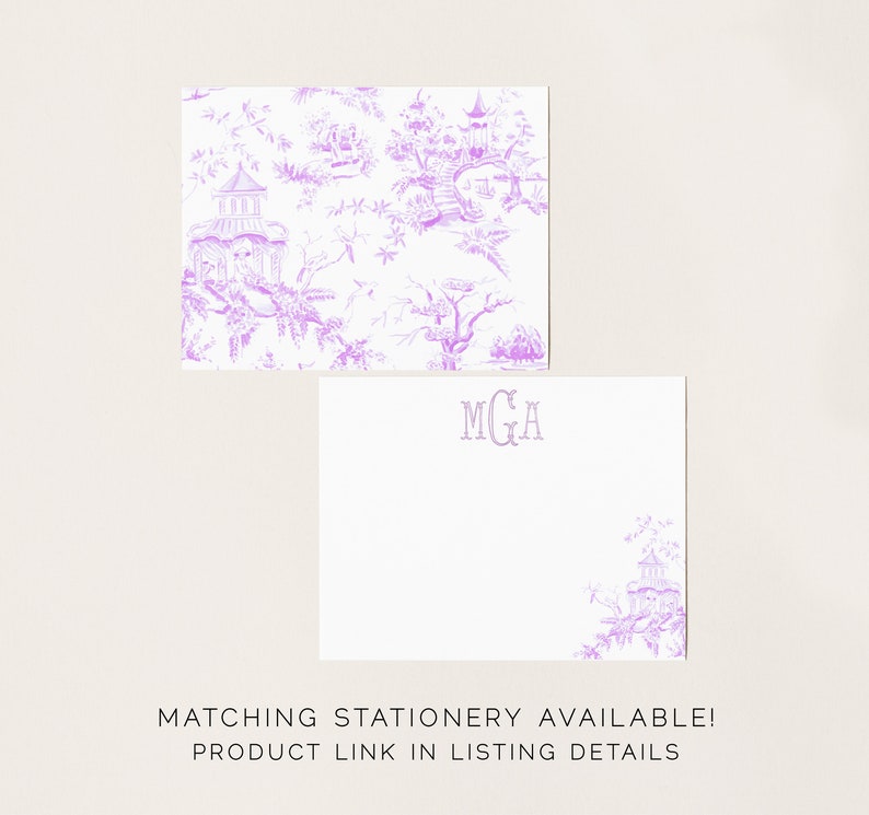 Personalized Notepad Light Violet Chinoiserie Toile Pattern Monogram Your Name Note Pad Chic Office Bridesmaid Custom Gift for Her image 5
