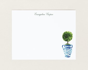 Papelería estilo chinoiserie azul y blanca, set de papelería preppy, regalo personalizado, tarjetas personalizadas, regalo preppy, papelería sureña bonita