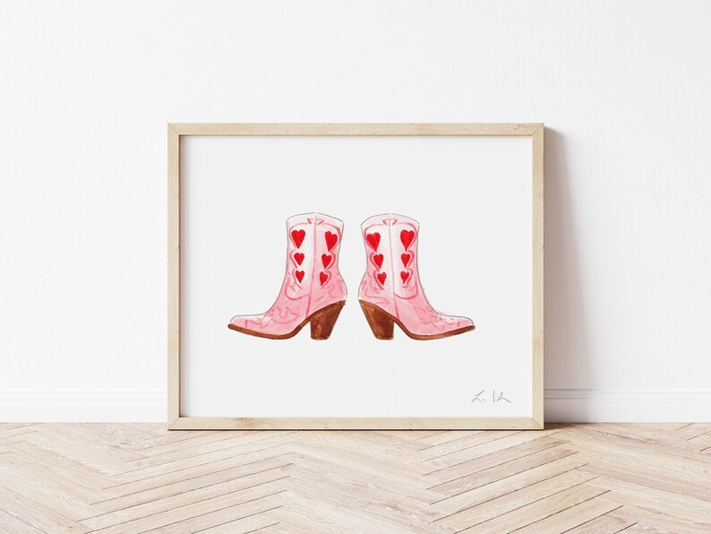 Pink Cowboy Boots Art Print, Cowgirl Decor, Texas Watercolor Painting, Nashville Fashion Illustration, Cowgirl Nursery, Western Aesthetic image 3