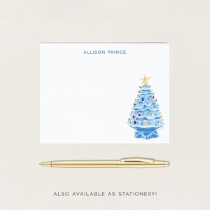 Lámina artística Árbol de Navidad de cerámica vintage azul - Navidad vintage, Navidad kitsch, arte preppy, arte de mediados de siglo, arte nostálgico, acuarela imagen 5