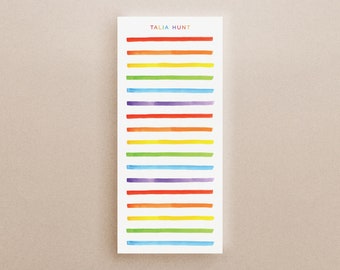 Rainbow Notepad, Personalized Stationery, Watercolor Stripes, Colorful Family Note Pad, Bright Preppy Style Office, Rainbow Gift for Her