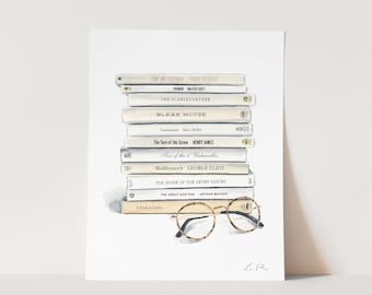 Personalized Art Print Your Favorite Books No. 5 - Customizable Paperback Book Stack - Library Book Lover Gift - Avid Reader - Literature