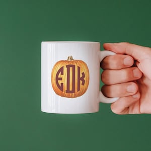 Halloween Pumpkin Monogram Mug, Custom Monogrammed Coffee Cup, Southern Preppy Fall, Monogrammed Hostess Gift, Personalized Autumn Gift