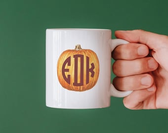 Halloween Pumpkin Monogram Mug, Custom Monogrammed Coffee Cup, Southern Preppy Fall, Monogrammed Hostess Gift, Personalized Autumn Gift