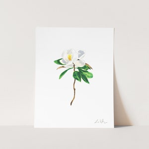 White Magnolia Watercolor Art Print, Southern Preppy Style, Botanical Home Decor, Floral Illustration, Hostess Gift for Her, Apartment Art
