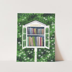Little Free Library Art Print, Book Lover Gift, Librarian Gift, Bookworm Gift, Little Library Art, Whimsical Book Art Print, Book Wall Art zdjęcie 1