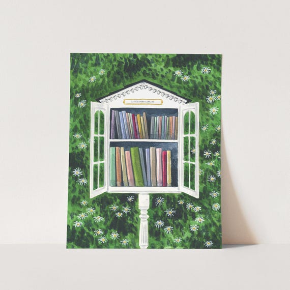 Little Free Library Art Print, Book Lover Gift, Librarian Gift, Bookworm Gift, Little Library Art, Whimsical Book Art Print, Book Wall Art