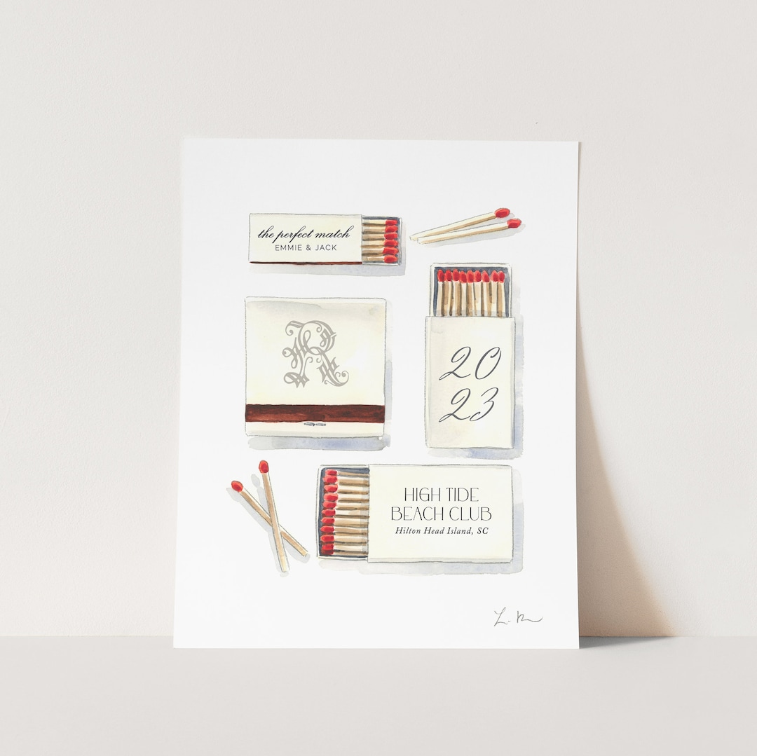 Custom Matchbooks Art Print, Couple Gift, Wedding Matches Collage, Matches Art, Watercolor