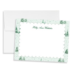 Green Pine Tree Toile Notecard Set, Personalized Winter Toile Blank Cards, Vintage Preppy Christmas Tree Stationery, Custom Hostess Gift image 7