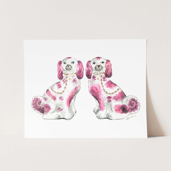 Pink Staffordshire Dogs Art Spaniel Art Print Porcelain Etsy