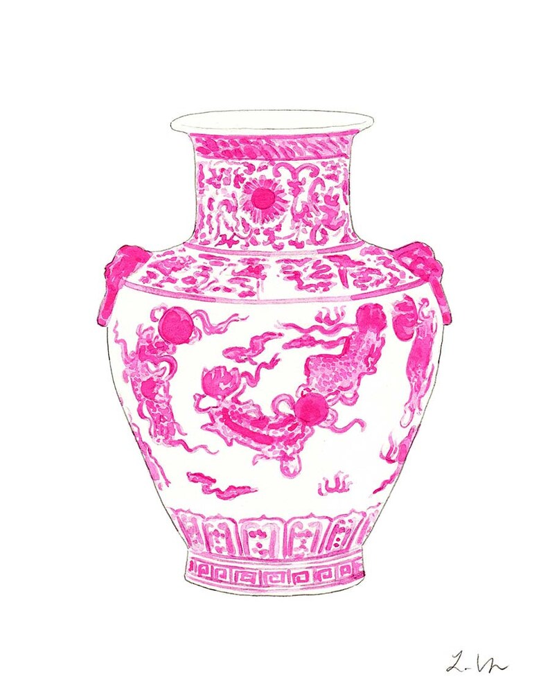 Art Print Pink Ginger Jar No. 1 Chinoiserie Vase Southern Etsy Australia