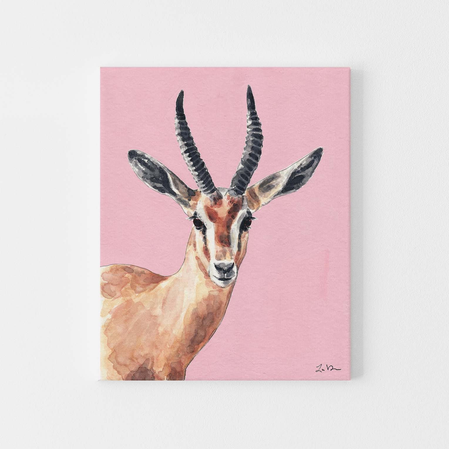 アニマル 1 セル画 Art Print Gazelle on Pink - Animal Portrait Art, Safari Art