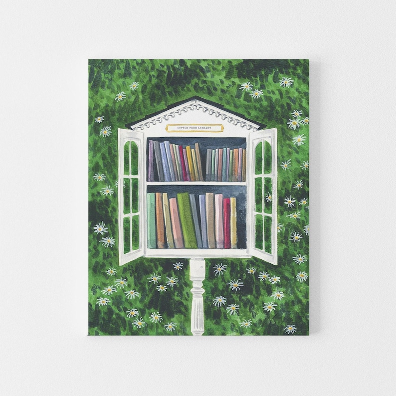 Little Free Library Art Print, Book Lover Gift, Librarian Gift, Bookworm Gift, Little Library Art, Whimsical Book Art Print, Book Wall Art zdjęcie 3