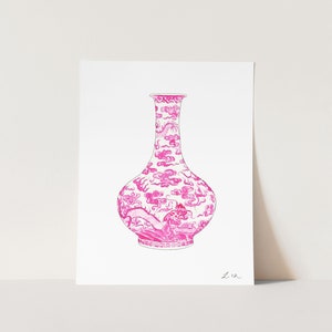 Pink Chinoiserie Art Print, Ginger Jar No. 3, Preppy Apartment, Palm Beach Style Watercolor Painting, Sorority Art, Grandmillennial Art