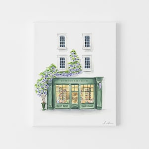 Custom Bookstore Art Print, Wisteria Bookshop Watercolor, Personalized Name Nursery Art, Whimsical Book Theme Home Decor, Cute Bookish Gift image 3