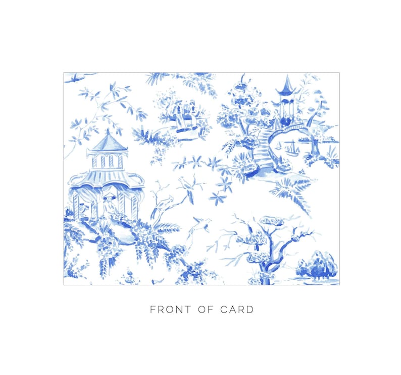 Light Blue Chinoiserie Toile Monogram Stationery, Personalized Notecard Set, Southern Stationery Suite, Custom Preppy Monogrammed Gift image 3